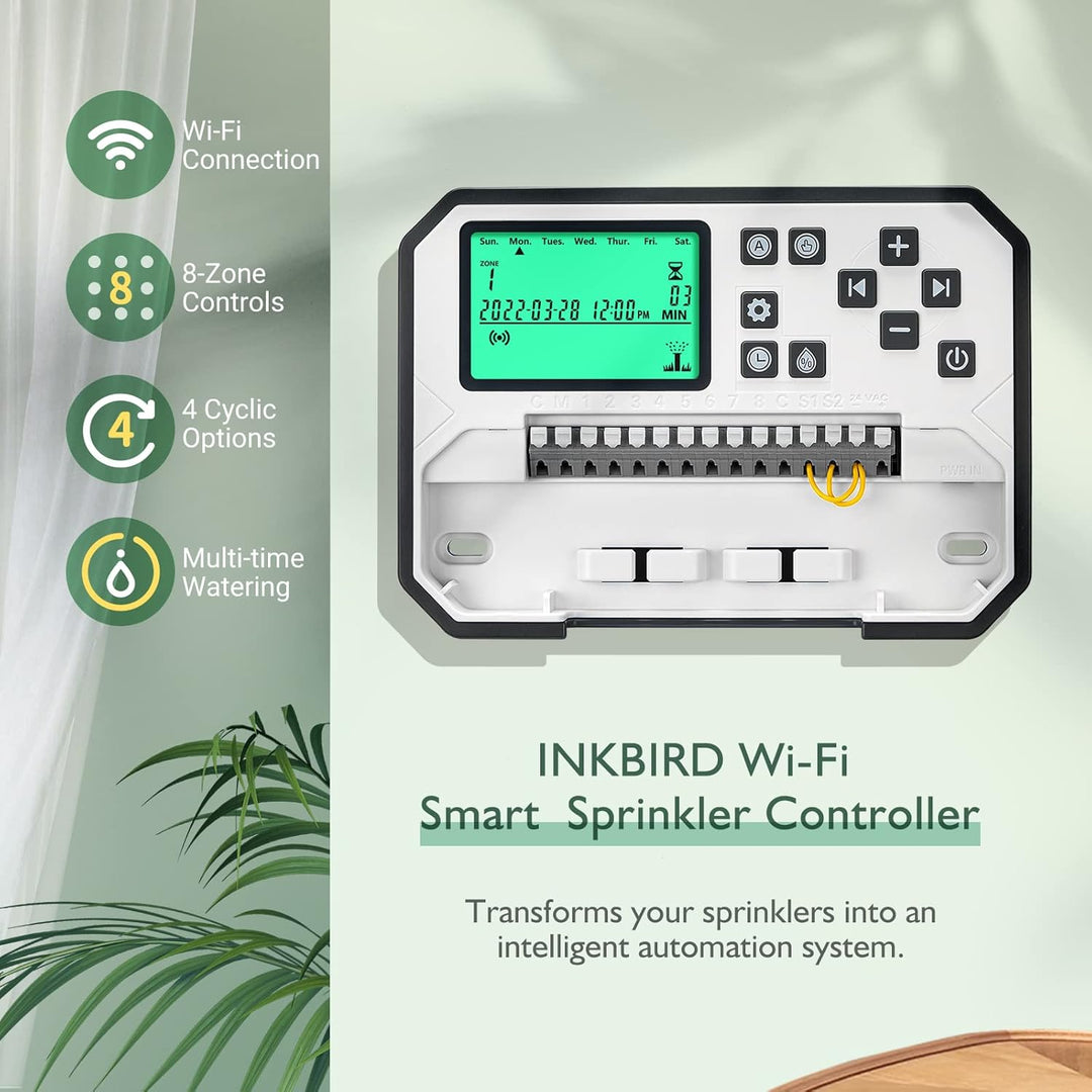 Inkbird bewässerungscomputer,IIC-800-WIFI 8 Zonen Programmiergerät Bewässerungssystem Saisonale Anpa