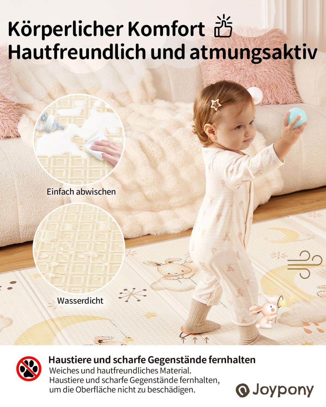 Joypony Krabbelmatte Baby Faltbar, 150 x 180 x 1cm Spielmatte Kinder | Rutschfest &amp; Wasserdicht | Do