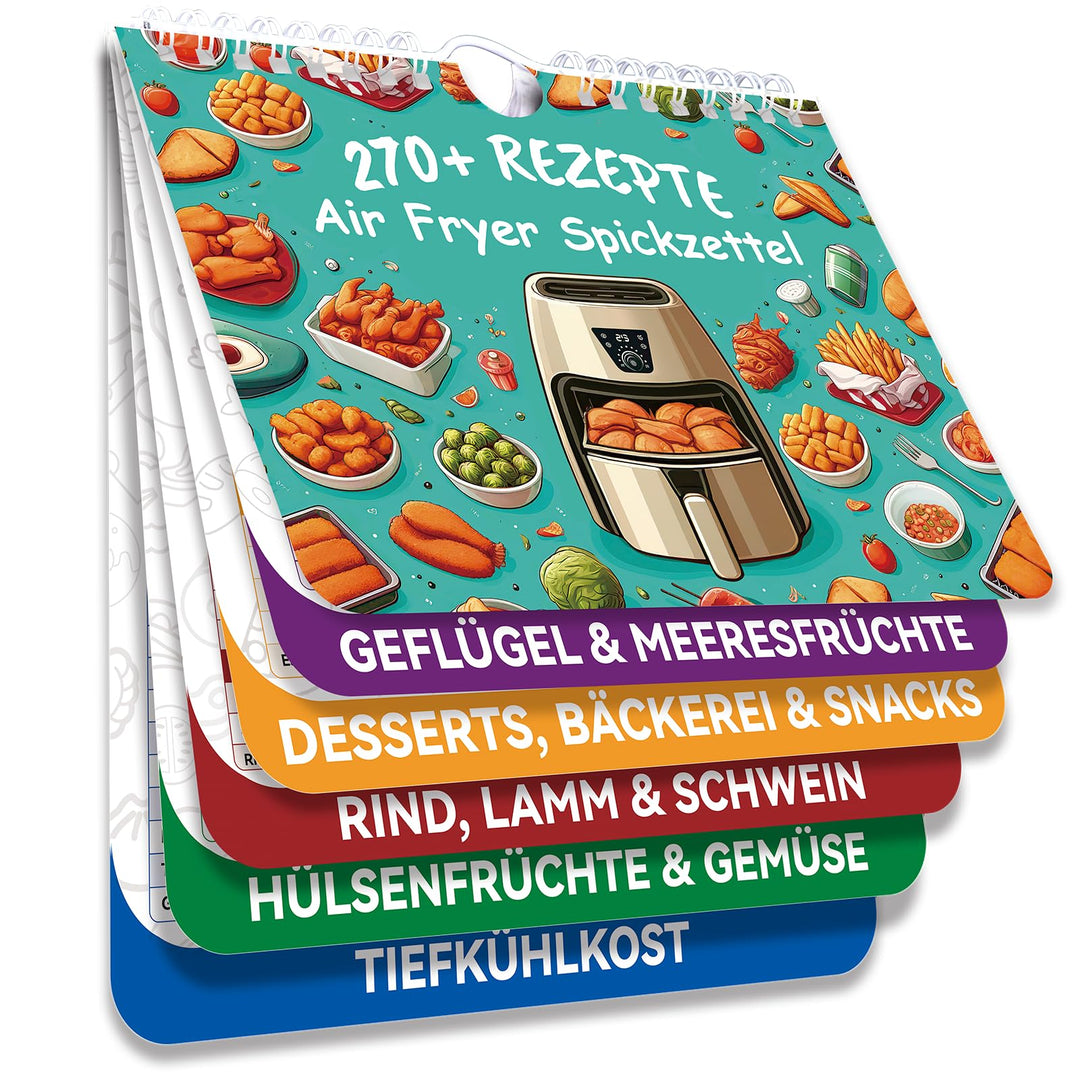 270+ Airfryer Zubehör，Airfryer Spickzettel, Magnetischer Airfryer Spickzettel mit Zeit-Temperatur-Me