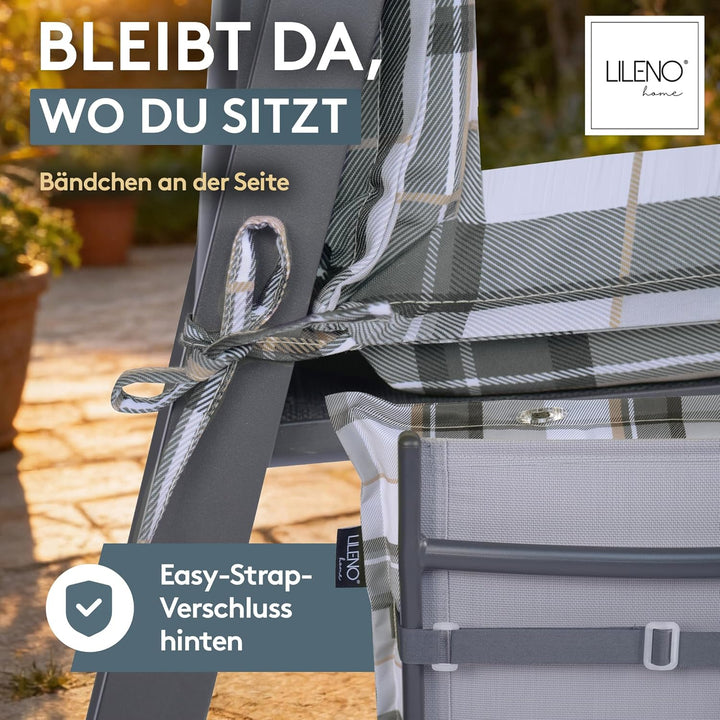 LILENO HOME Gartenstuhl Auflagen als [2er Set - Hochlehner] in Karo Grau Y - Bequeme Liegen als Sitz