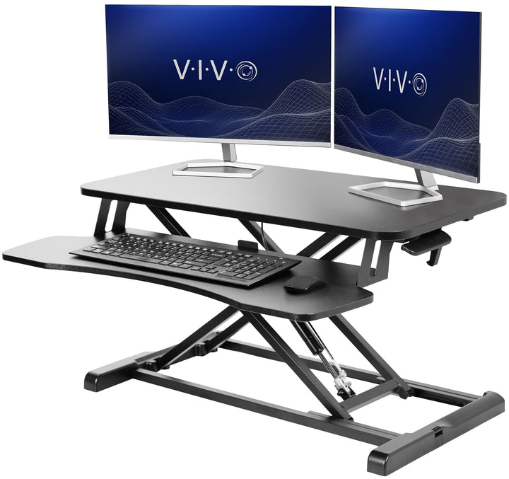 VIVO 32” Stehpult-Konverter mit höhenverstellbarem Aufsatz, Steh-Sitz-Arbeitsplatz für zwei Monitore