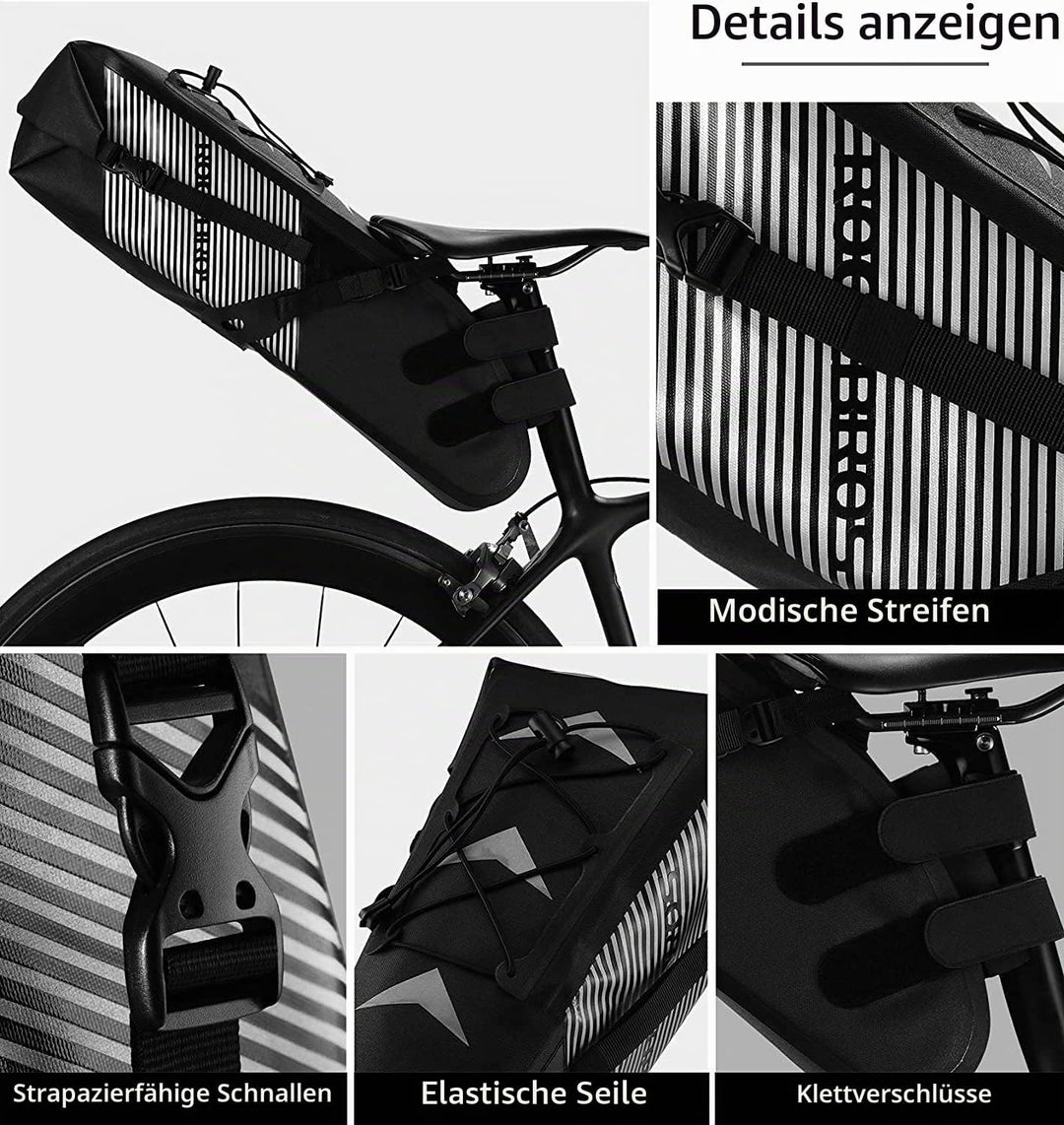 ROCKBROS Fahrrad Satteltasche 100% Wasserdicht IPX7 10L Fahrradtasche Hinterrad Tasche Sitztasche