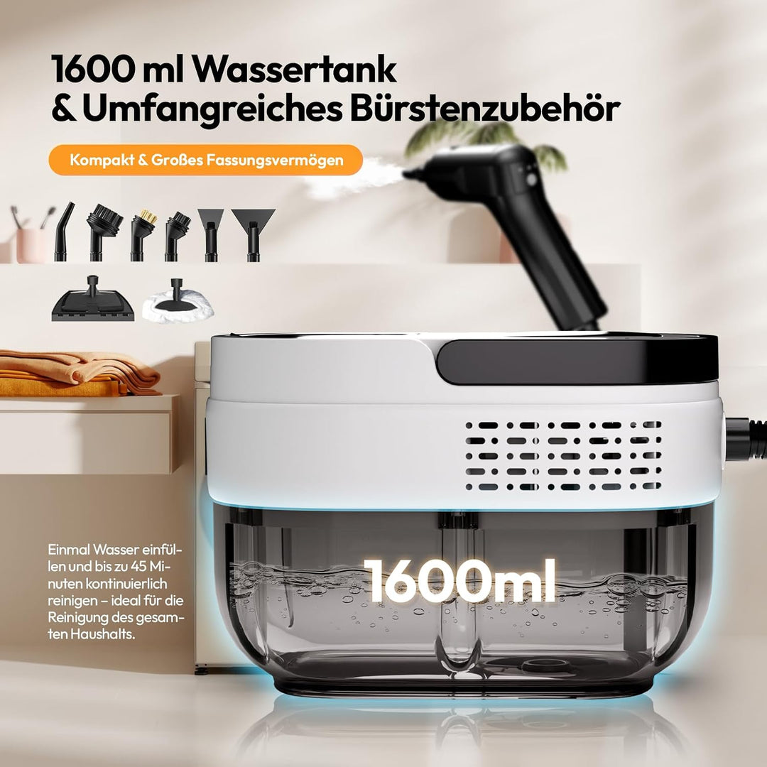Dampfreiniger Handgerät, Tragbarer Hochdruck Dampfreiniger für Zuhause &amp; Auto, 3-Stufiger Griff, 15