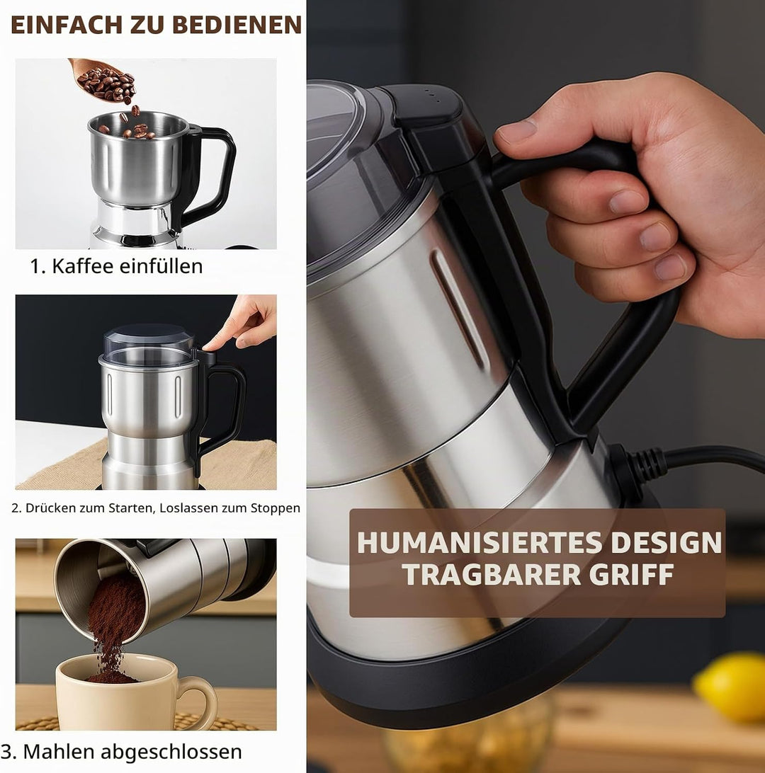 Getreidemühle Multifunktionale 500ml, 300W Edelstahl Gewürzmühle Ultrafeine Kaffeemühle, Elektrische