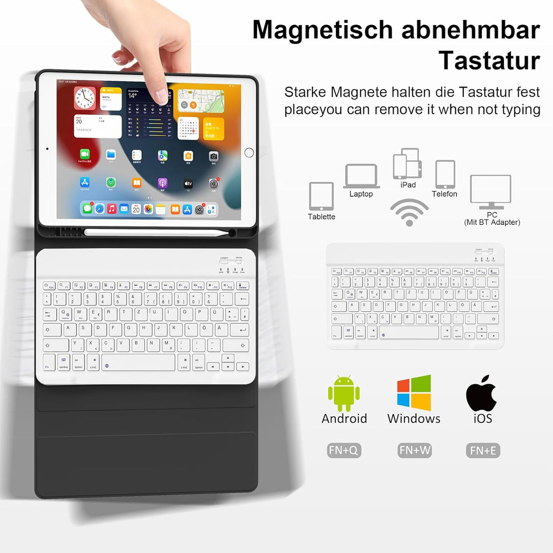 Tastatur Hülle für iPad 9./ 8./ 7.Gen (2021/2020/2019) mit Stifthalter, Soft TPU Schutzhülle, magnet