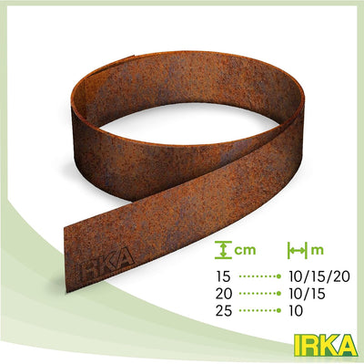 IRKA Rasenkantenband Cortenstahl Garten 25cm x 10m x 1mm | Cortenstahl Rasenkante Rost mit Versteifu