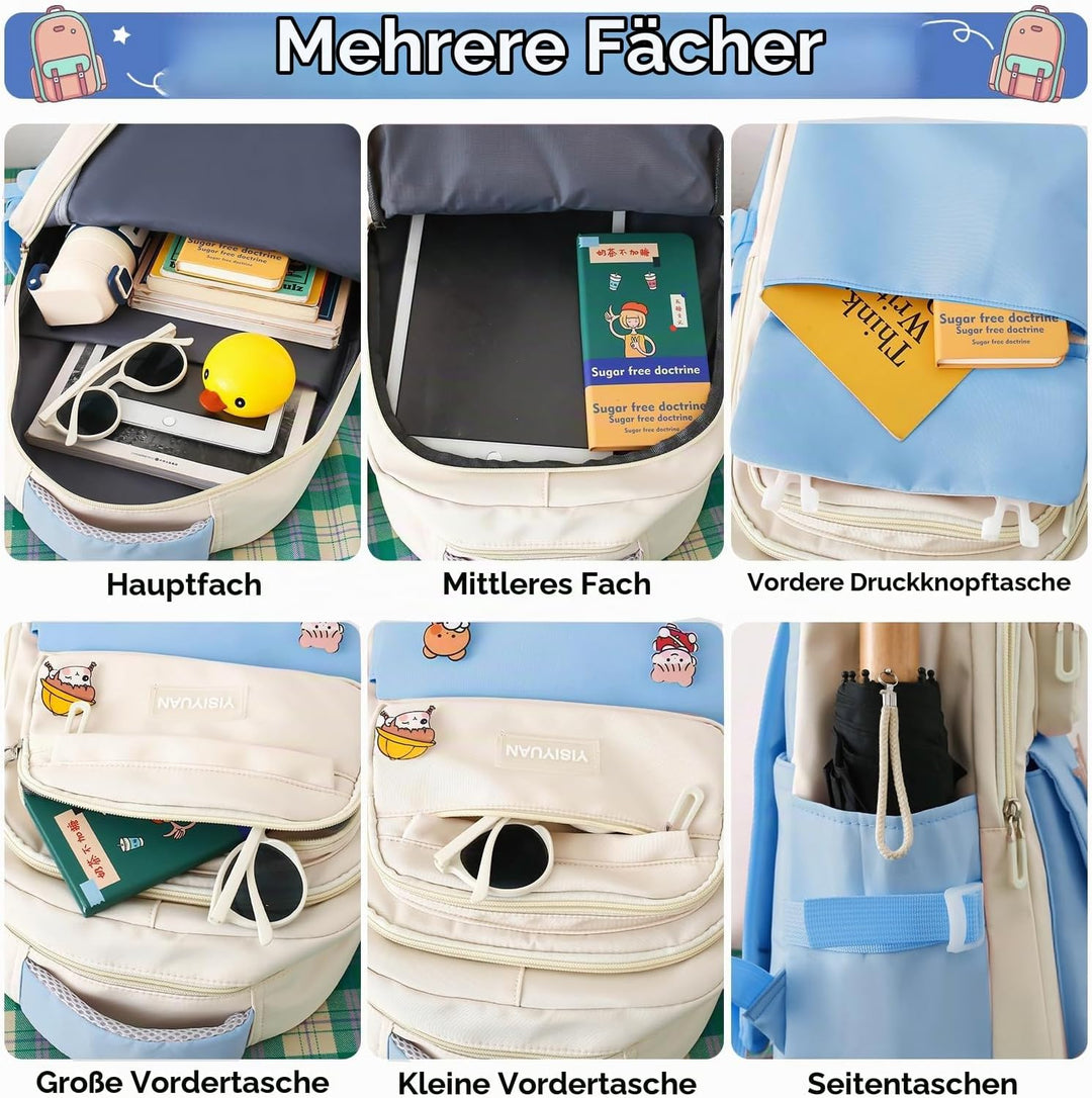 Tanou Schulranzen Mädchen 4-teilig, Schultasche Kinder Rucksack Schule Teenager 3.-7. Klasse, Stilvo