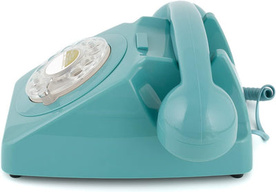 GPO 746ROTARYBLU Retro Telefon mit Wählscheibe im 70er Jahre Design Blau, Blau