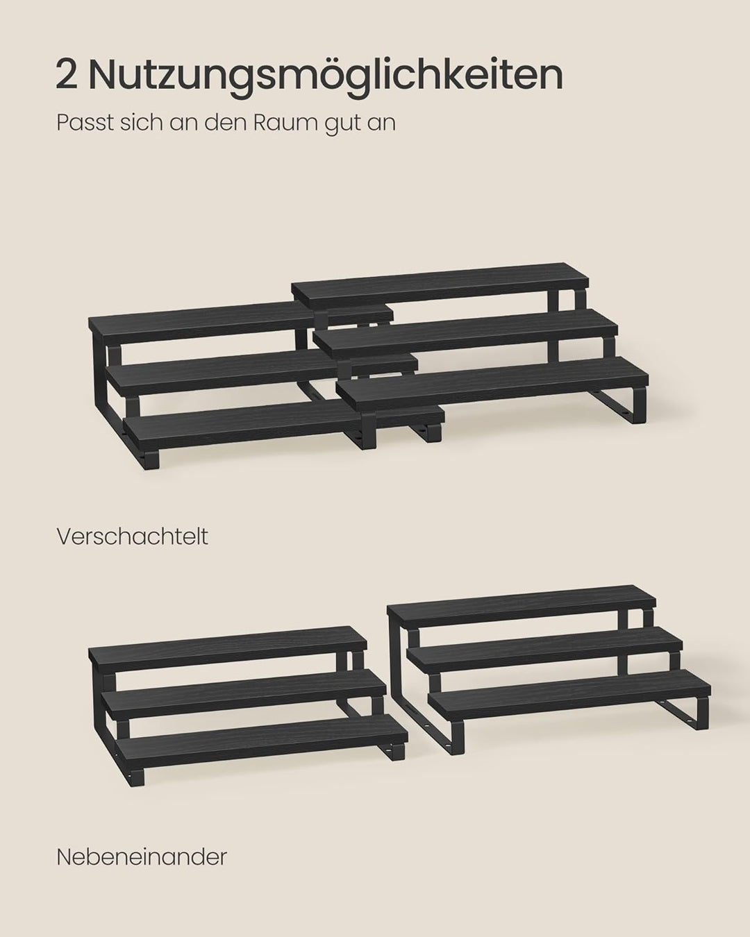SONGMICS Gewürzregale, Küchenregale stehend, Küchen-Organizer, 2er Set, Holzwerkstoff, je 3 Ablagen,