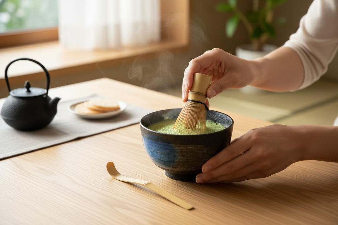 Matcha Set 4 tlg. Original japanische Schale mit Besen & Löffel Edo Japan Geschenkverpackung mit Mat