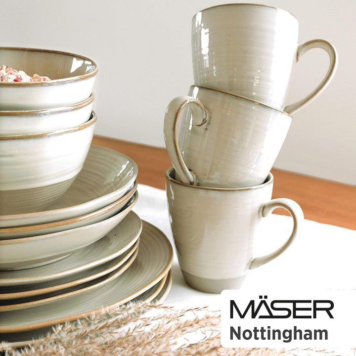 MÄSER Serie Nottingham, 4er Suppenteller Set mit filigranem Linienspiel und edler Glasur, grosse tie