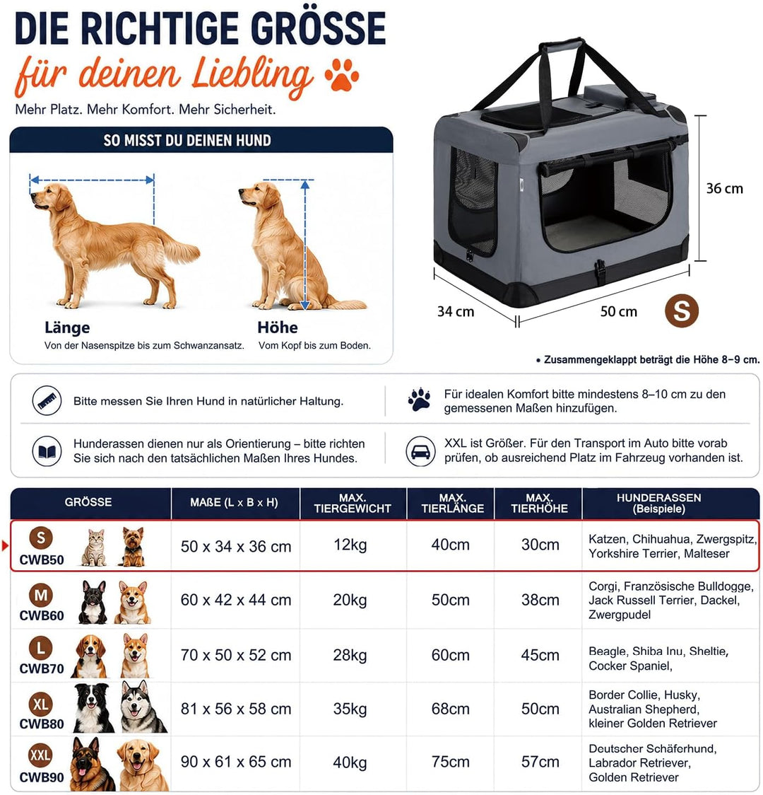 Zedelmaier Hundebox Faltbar Hundetransportbox Auto robust Transportbox für Hund & Katze Gross Hundet
