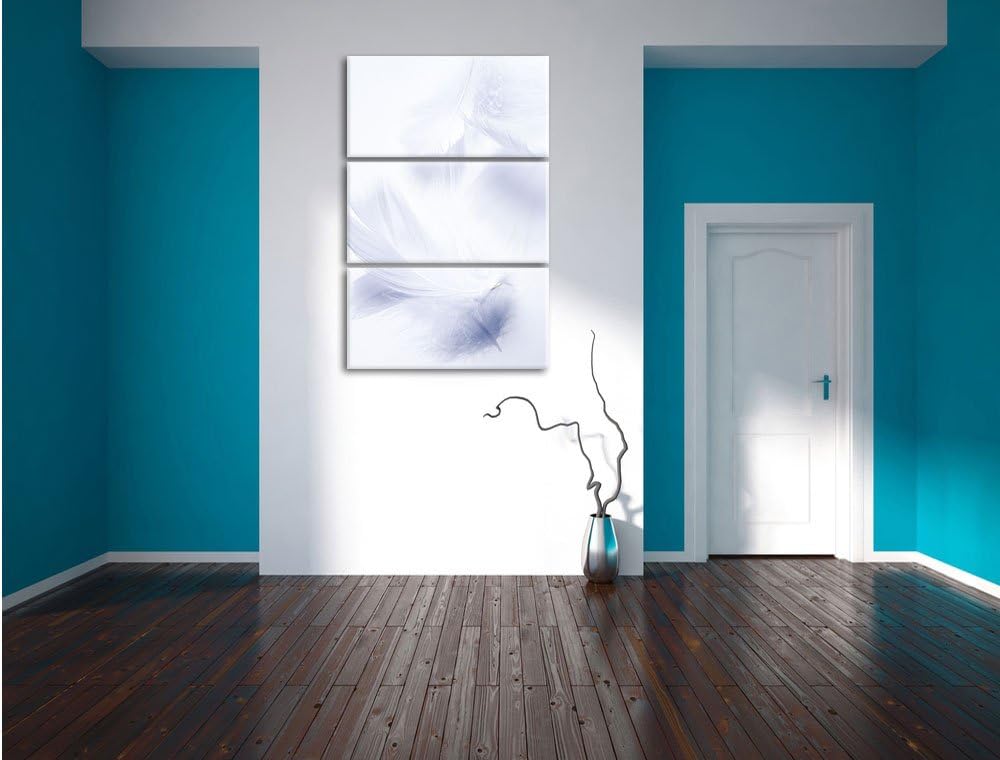 Pixxprint Weisse Feder auf schwarzem Stein als Leinwandbild | Grösse: 3 Teilig (120x80) | Wandbild|