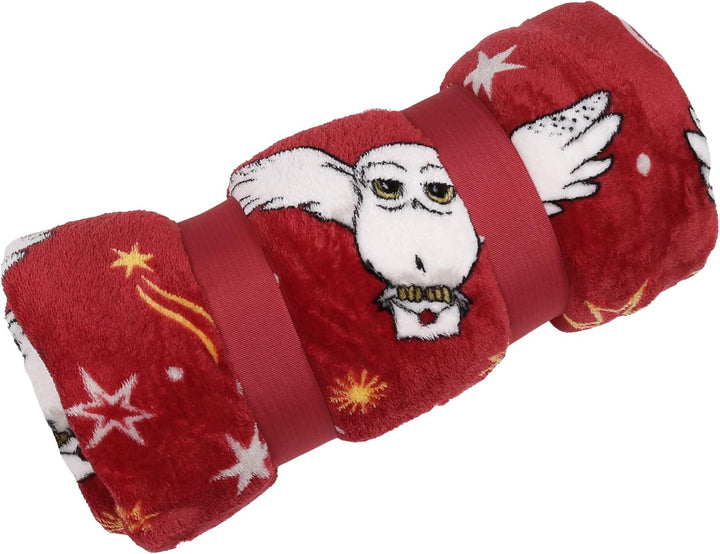 sarcia.eu Harry Potter Hedwig Bordeauxrote Decke/Bettdecke aus Vlies, warm 120x150 cm