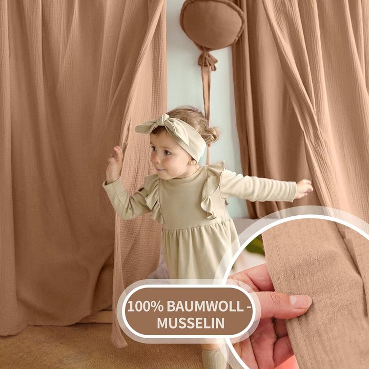 Hausbett Himmel Deko Set, Betthimmel Hausbett aus Musselin - 2 Betthimmel & 1 Wimpelkette, für Junge