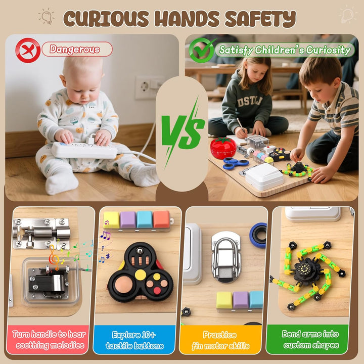Dilabnda Montessori Motorikbrett, Busy Board Sensorik Spielzeug Holzbrett für Baby Kleinkind ab 3 Ja