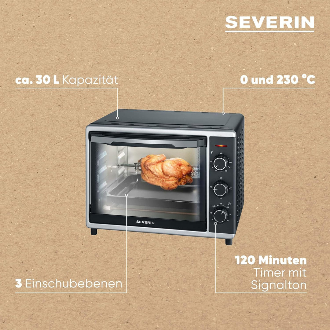 SEVERIN TO 2056 Back- und Toastofen mit Umluftfunktion (1.600 W, Inkl. Grillrost und Backblech, 30 L