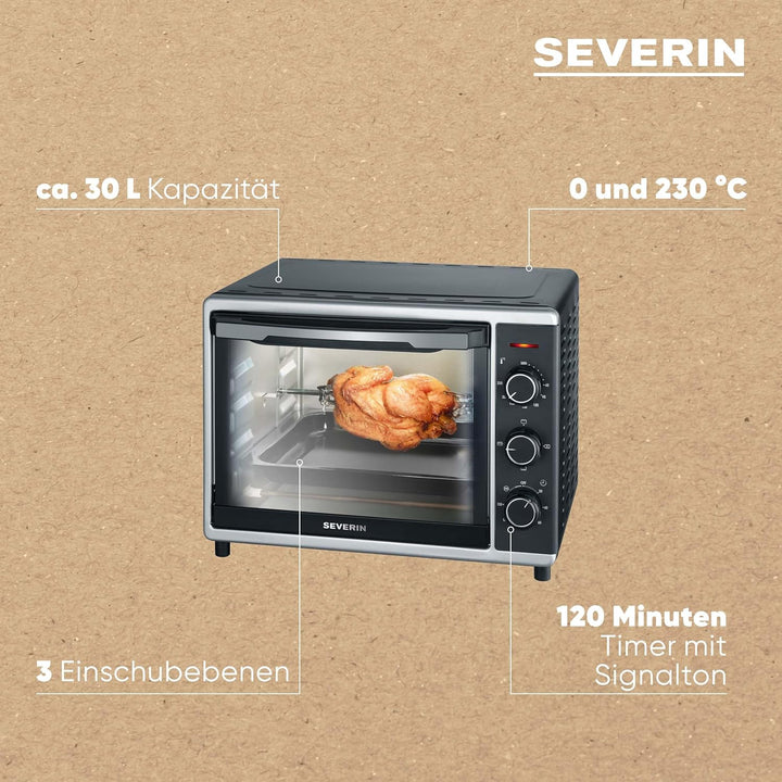 SEVERIN TO 2056 Back- und Toastofen mit Umluftfunktion (1.600 W, Inkl. Grillrost und Backblech, 30 L