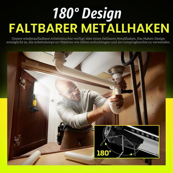 WARSUN LED Arbeitsleuchte Wiederaufladbar Werkstattlampe Taschenlampe 1500 Lumen COB Inspektionsleuc