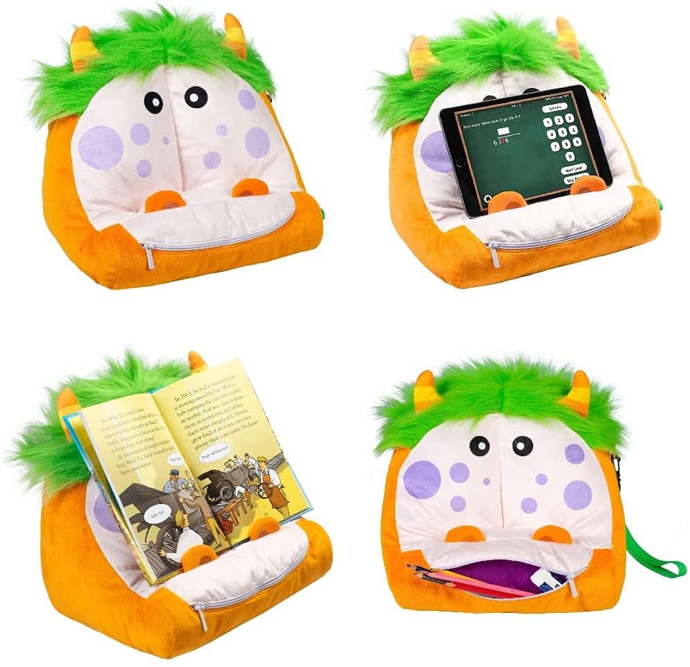 Bookmonster Deluxe Luca - Lesekissen - orange/grün/weiss: mit Taschen und Griff - für Bücher, Tablet