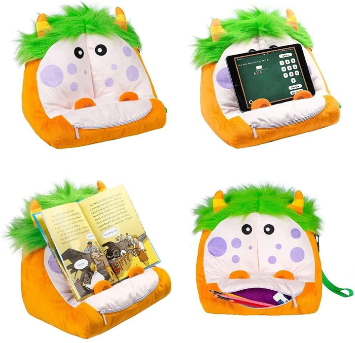 Bookmonster Deluxe Luca - Lesekissen - orange/grün/weiss: mit Taschen und Griff - für Bücher, Tablet