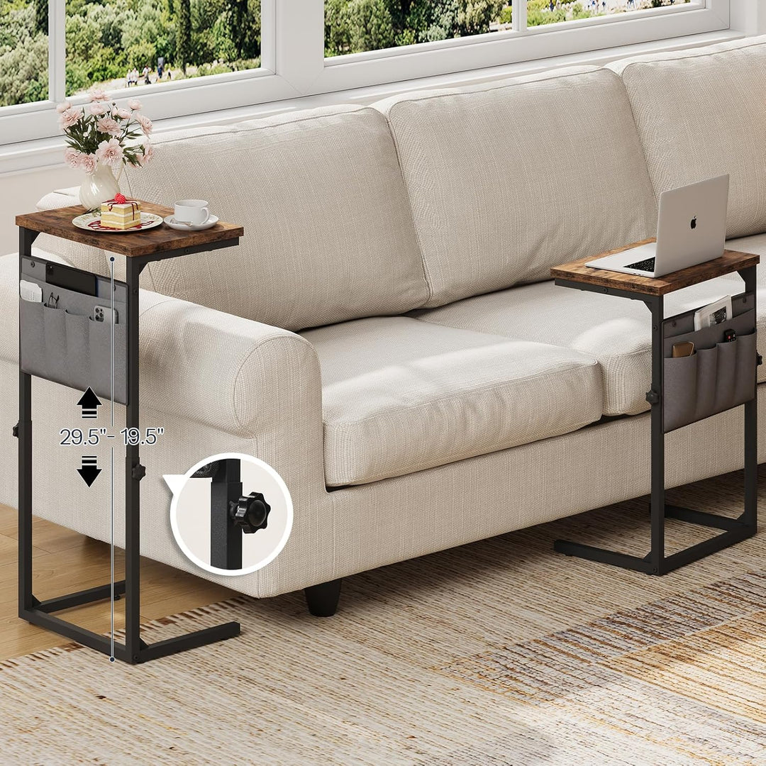 HOOBRO C-Form Beistelltisch, Höhenverstellbar 50–75 cm, Sofatisch, Couchtisch mit 5 Oxford-Stofftasc