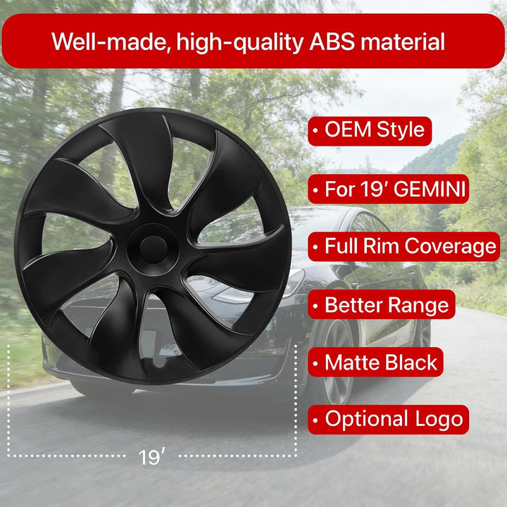 KAVANIC für Tesla Model Y Radkappen 19 Zoll Mattschwarz Unterstützung Logo Symmetrie Design (4-TLG.)