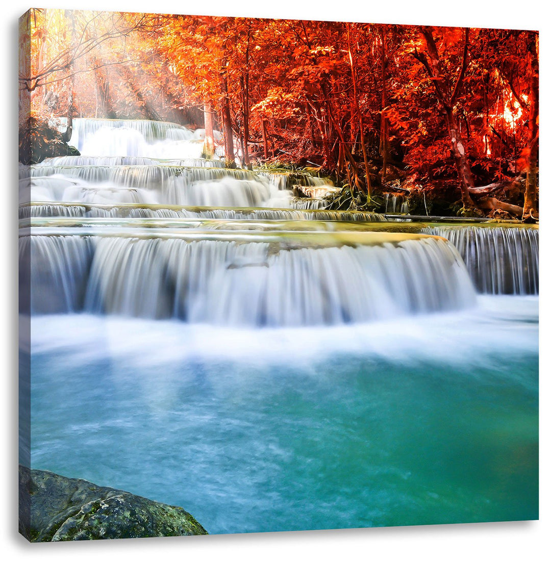 Bach in Herbstlandschaft, Format: 70x70 auf Leinwand, XXL riesige Bilder fertig gerahmt mit Keilrahm