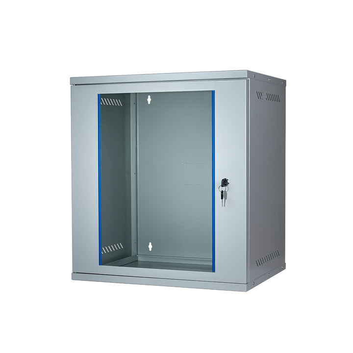 KOSCOM CONNECT Netzwerkschrank 19 Zoll 12 HE I 400 mm Tiefe I Serverschrank Grau I Wandmontage I abs