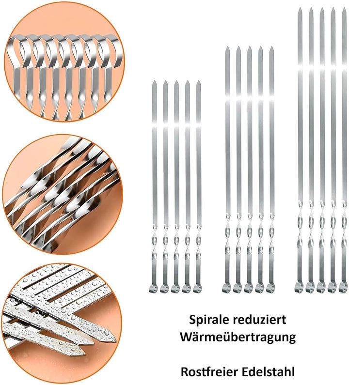 Profi BBQ Edelstahl Grillspiesse, Extra Breit: 1 cm und Extra Stark 2 mm Dicke (10 St, 50cm) Fleisch