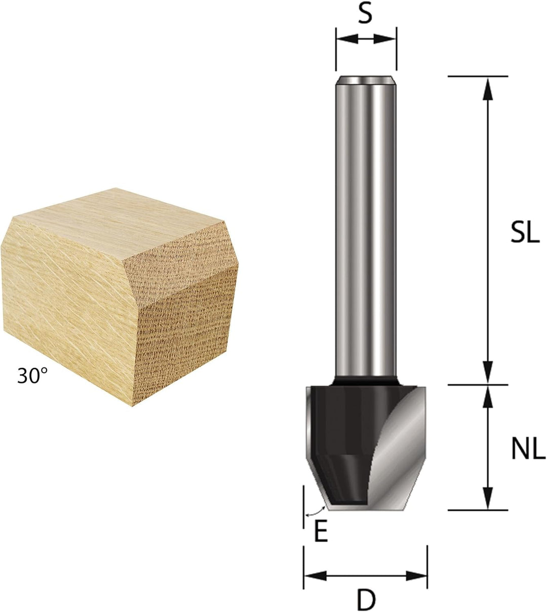 ENT 13682 Fasefräser und Bündigfräser HW, Schaft (S) 12 mm, Durchmesser (D) 12,7 mm, NL 12,7 mm, E 3