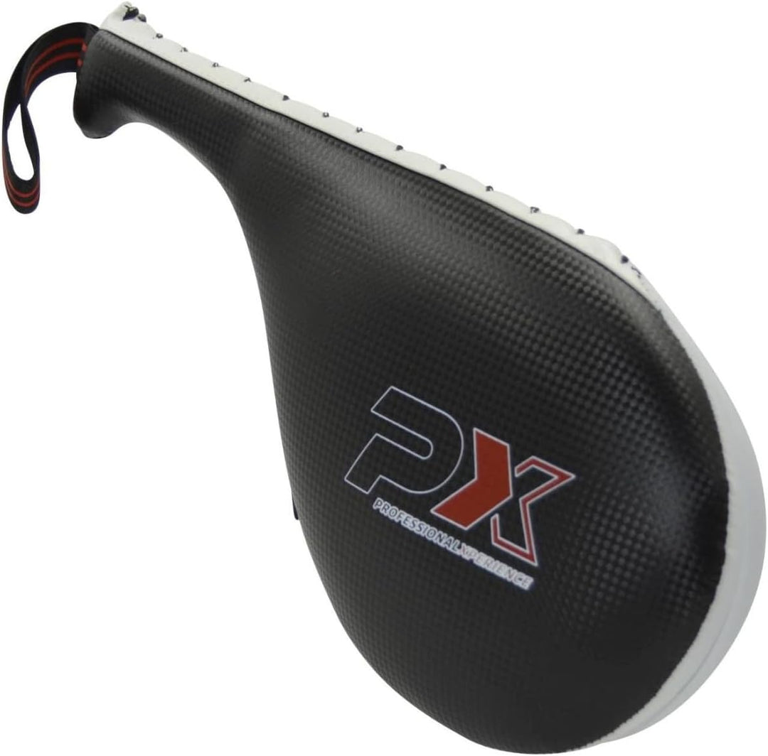 PX Taekwondo Doppel Mitt - Handpratze mit Schlaufe - Kunstleder schwarz-weiss
