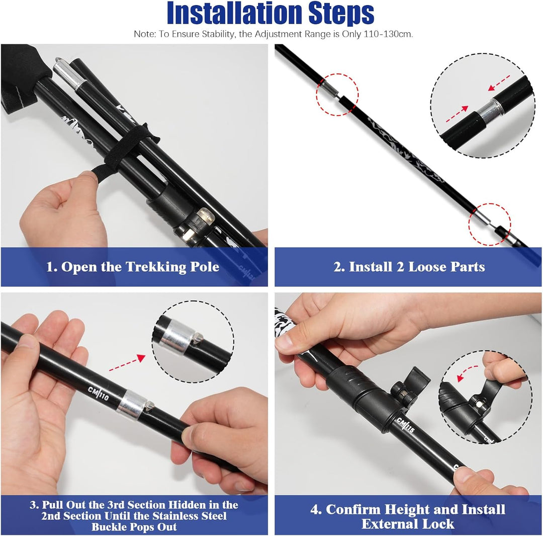 2 Stück Wanderstöcke Faltbar, Trekkingstöcke Aluminium, Verstellbar 110-130cm, Nordic Walking Stöcke