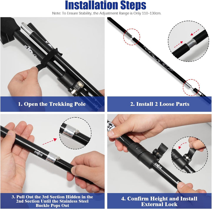 2 Stück Wanderstöcke Faltbar, Trekkingstöcke Aluminium, Verstellbar 110-130cm, Nordic Walking Stöcke
