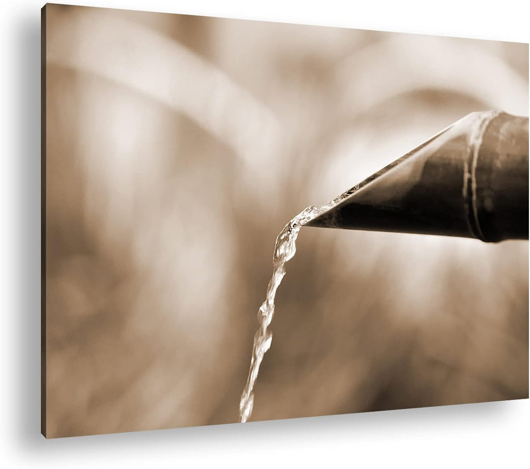 deyoli japanisches Wasserrohr aus Bambus Effekt: Sepia, Format: 80x60 als Leinwandbild, Motiv fertig