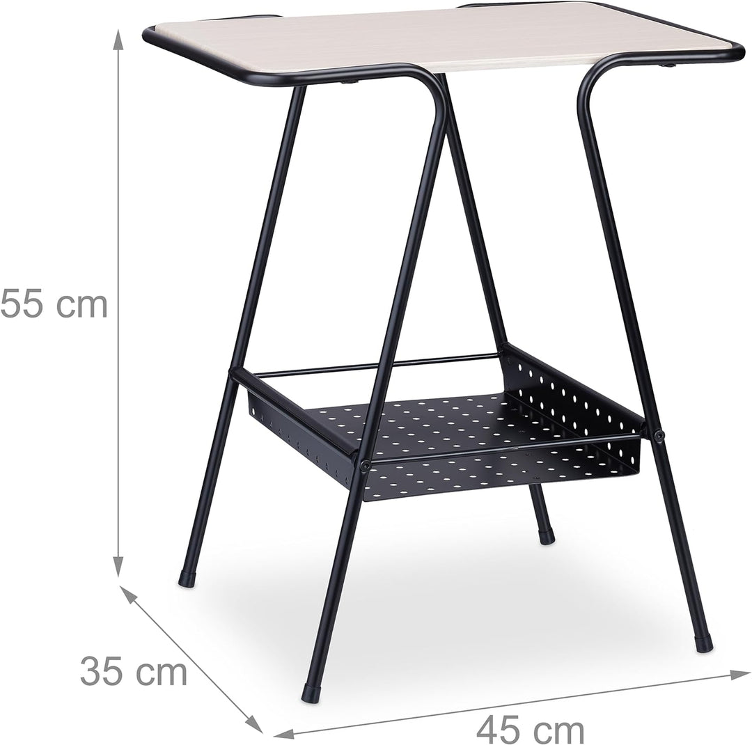 Relaxdays Beistelltisch mit Magazinablage, Metall, MDF, Tischplatte in Holzoptik, Beitisch HBT 55x45