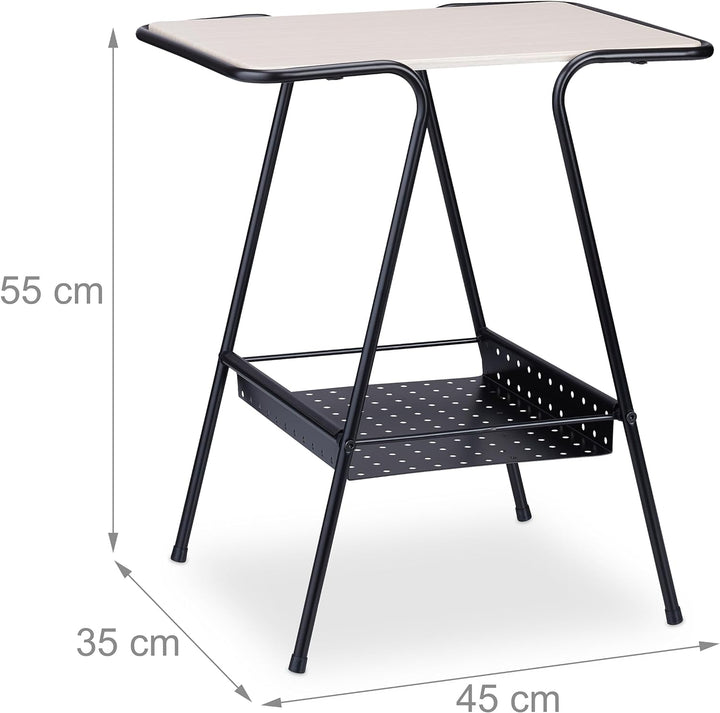 Relaxdays Beistelltisch mit Magazinablage, Metall, MDF, Tischplatte in Holzoptik, Beitisch HBT 55x45