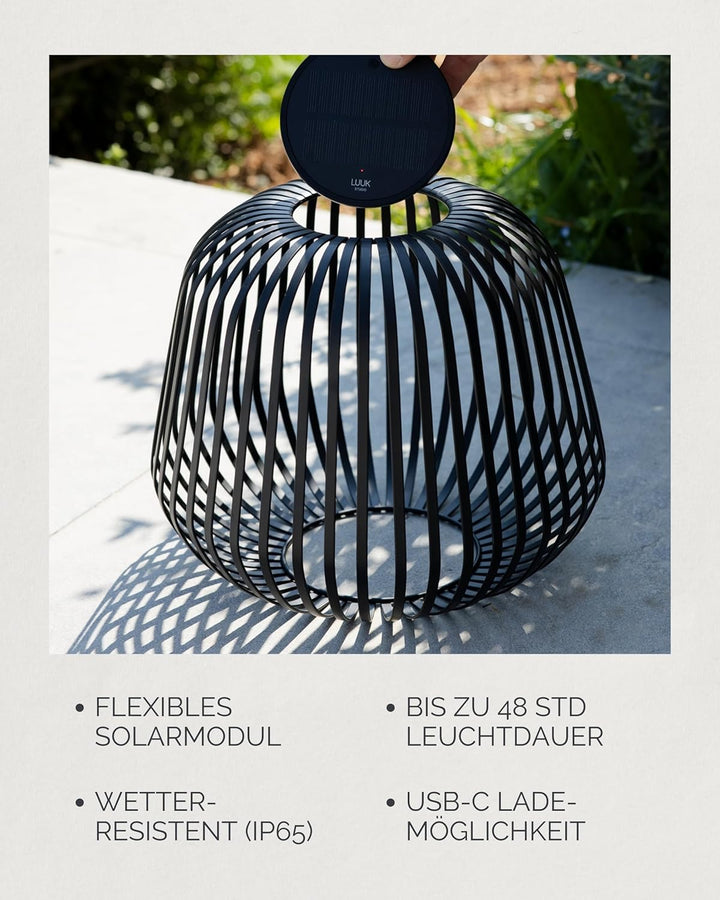 LUUK Studio Kabellose Solar Tischleuchte in minimalistischem Design, aufladbarer Akku via USB-C und