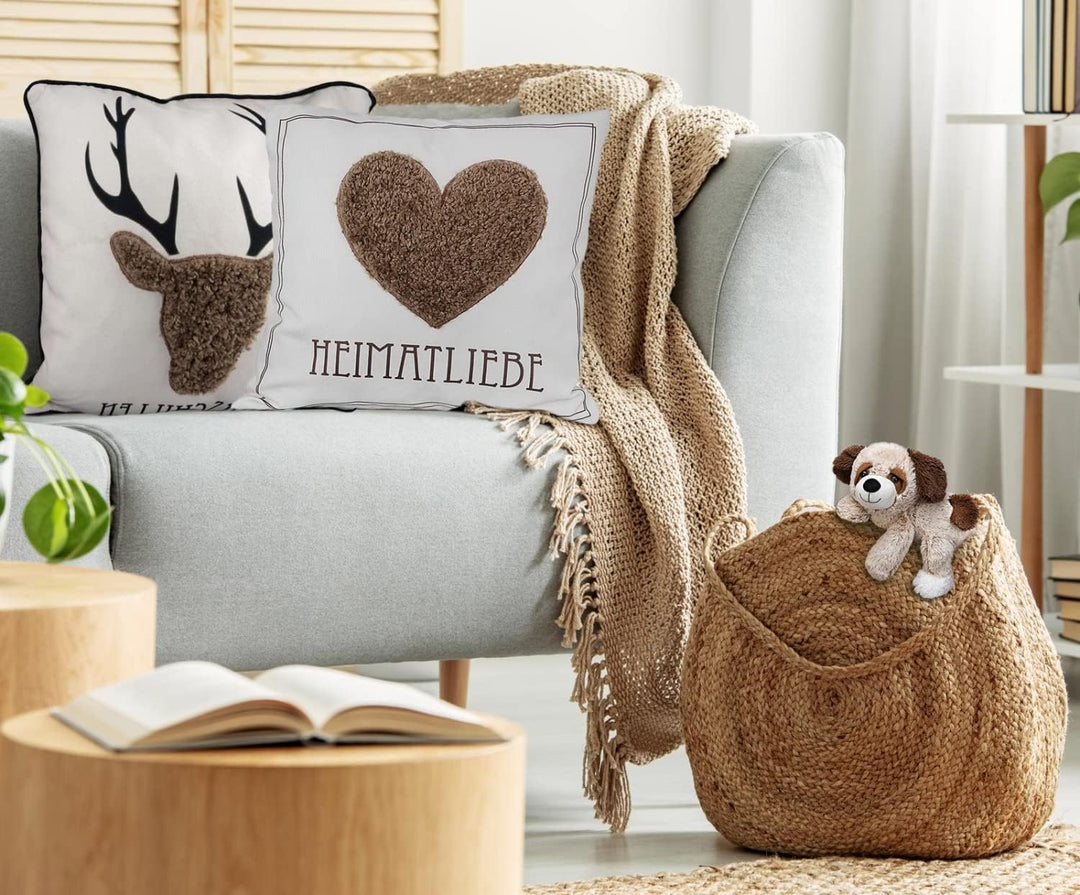 Sofakissen Dekokissen 45 x 45 cm Herz o. Hirsch Stoff Creme braun Farbe mit Herz 1 Stück, Mit Herz 1
