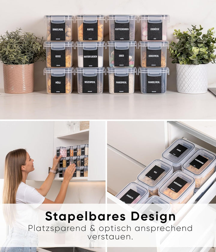 Deco haus® Vorratsdosen mit Deckel Luftdicht [inkl. VORRATSETIKETTEN] - 12er Vorratsbehälter Set - A
