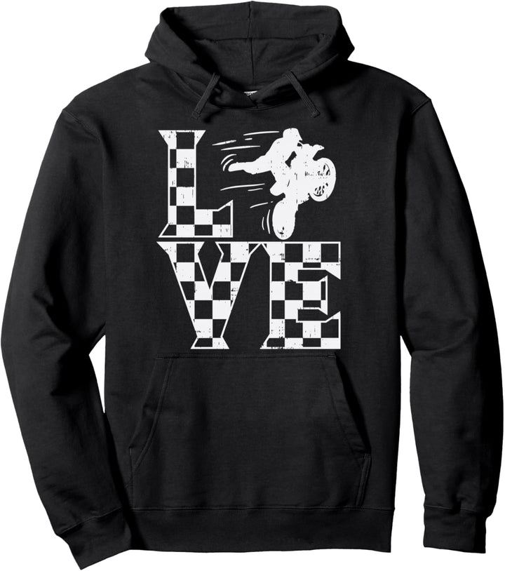 Love Dirt Bike Checkered Flag Motocross Track Racing Gift Pullover Hoodie