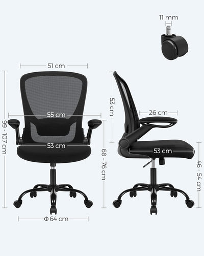 SONGMICS Bürostuhl ergonomisch, Schreibtischstuhl klappbare armlehne, 360° Drehstuhl, verstellbare L