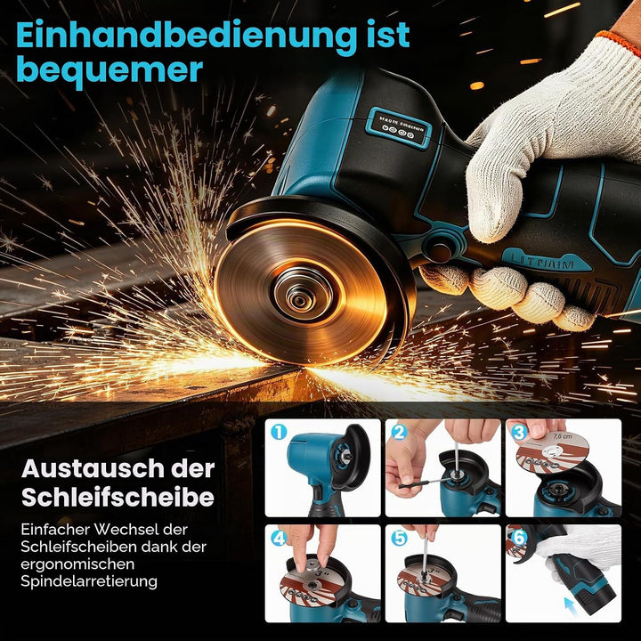 Mini Winkelschleifer, 16.8V Akku Mini Flex mit 2x1500mAh Batterien, 19500 U/min, 20 Scheiben Set (Me