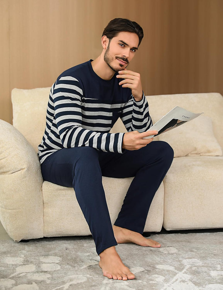 Irdcomps Schlafanzug Herren Pyjama Lang Winter Baumwolle Nachtwäsche Set Langarm Männer Schlafanzüge