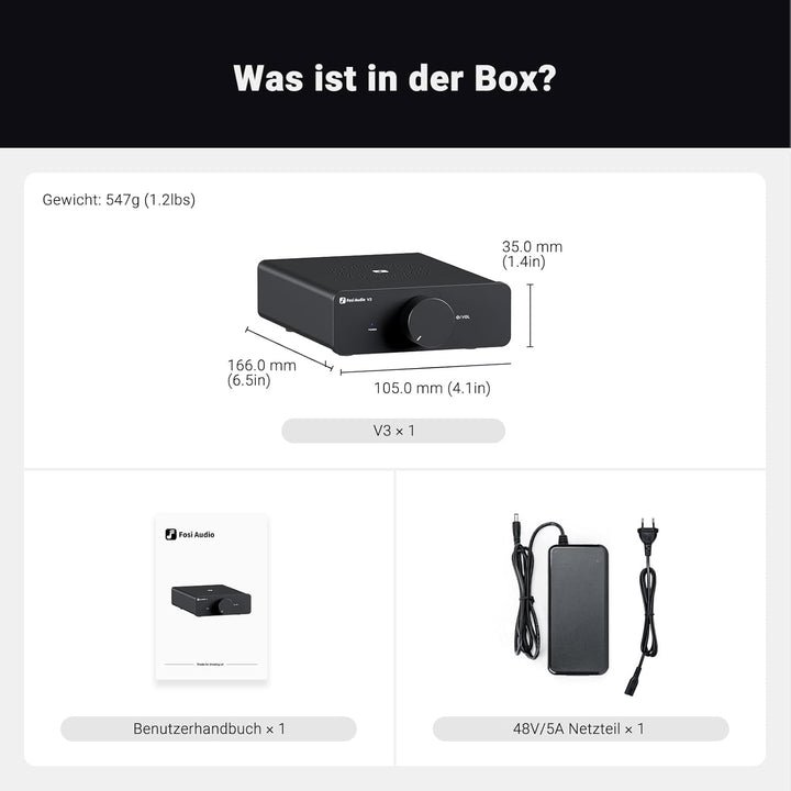 Fosi Audio V3 HiFi Verstärker 600Watt, TPA3255 Mini 2.0CH Klass-D Stereo Verstärker 300W x 2, Amplif