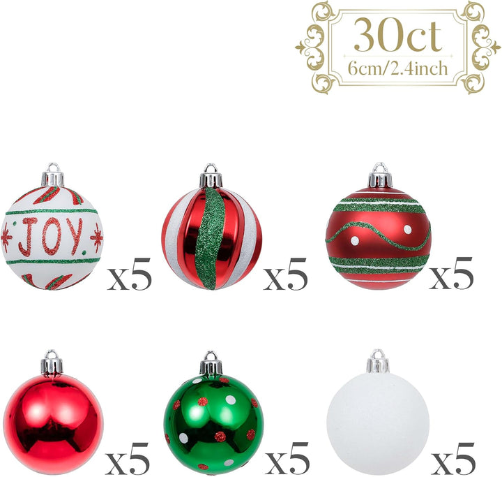 Valery Madelyn Weihnachtskugeln 30 Stücke 6CM Kunststoff Christbaumkugeln Weihnachtsdeko mit Aufhäng