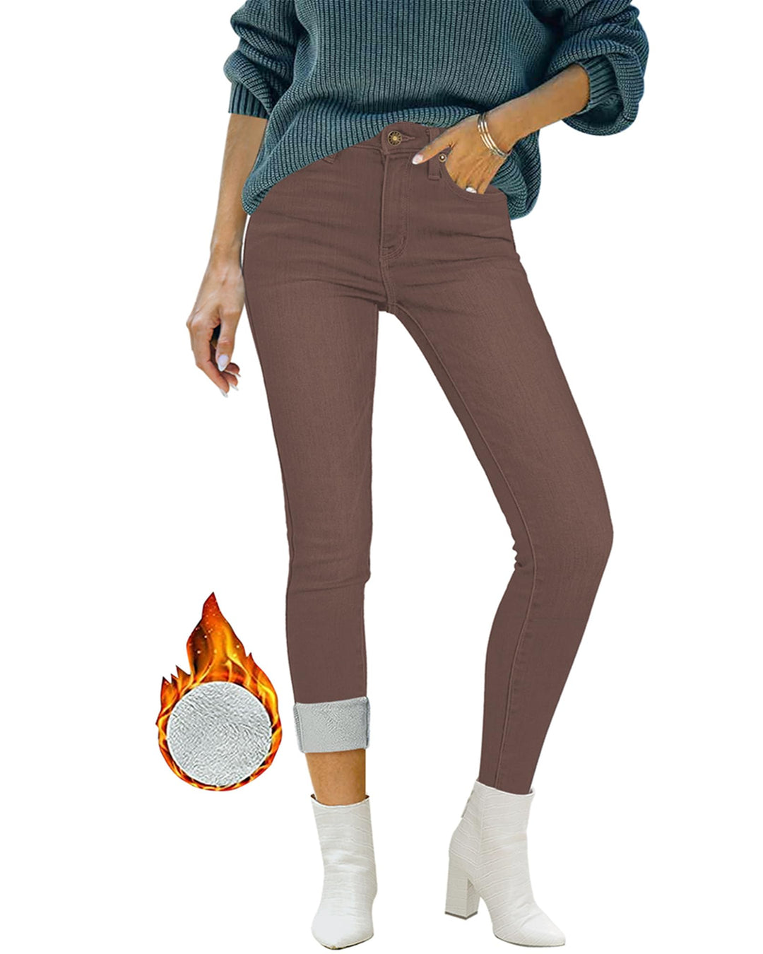 Roskiky Skinny Jeans Damen High Waist Thermo Jeans Damen Winter Gefütter Thermo Jeans Leggings Damen