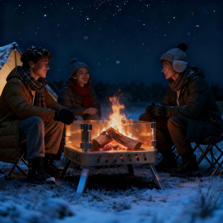 CCLIFE Feuerschale mit Glaskeramik, klappbar tragbar, Feuerschale für Garten Outdoor Camping, Feuerk