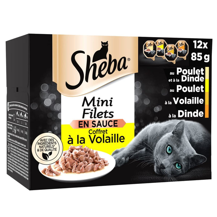 Sheba Mini-Netze – Schalen für ausgewachsene Katzen, Geflügelbox in Sosse, 6 x 12 x 85 g (Verpackung