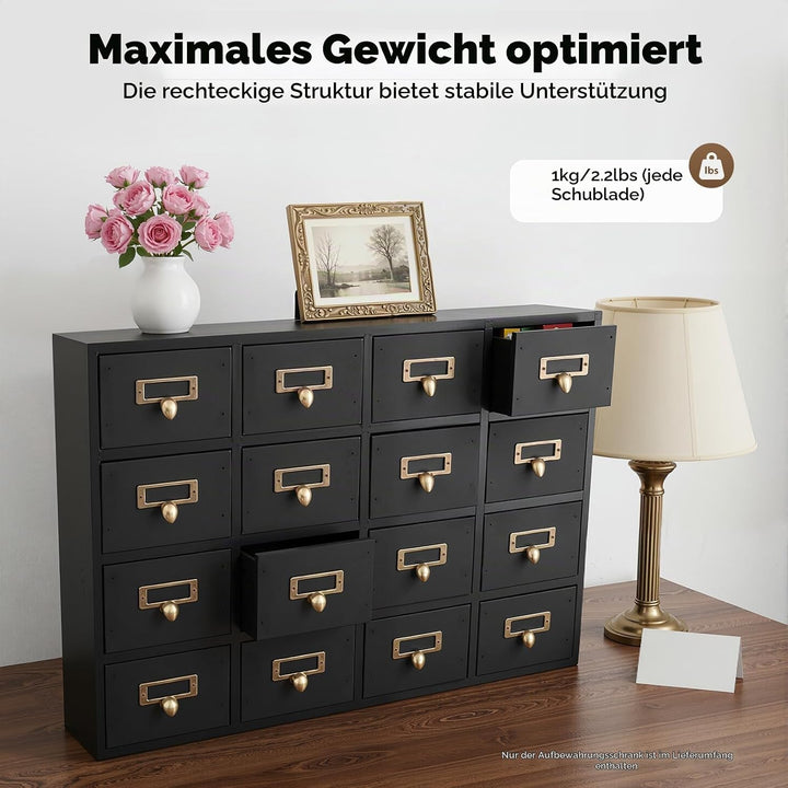 Klein Kommode mit 16 Schubladen, Mini Schubladenschrank Holz Schubladenbox Vintage Aufbewahrungsschr